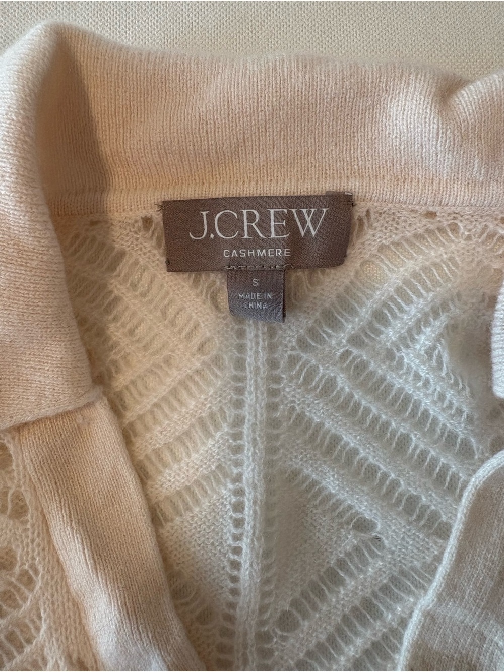 J.Crew Cashmere Lace Pointelle Diamond Polo Sweater in Snow Cream - Picture 3 of 3
